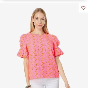 Lilly Pulitzer Lailah Puff Sleeve Blouse | Pink Isle Psychedelic Size L